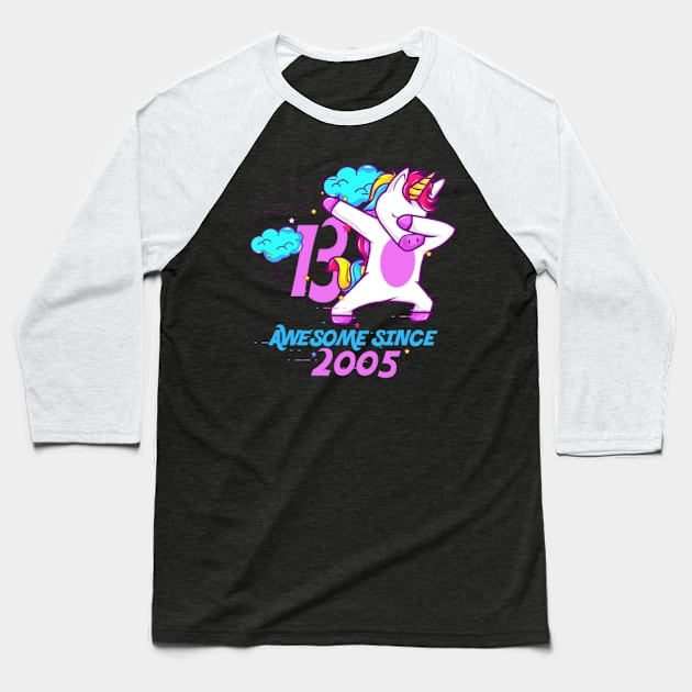 Dabbing Unicorn - Awesome since 2005 Baseball T-Shirt by Xizin Gao